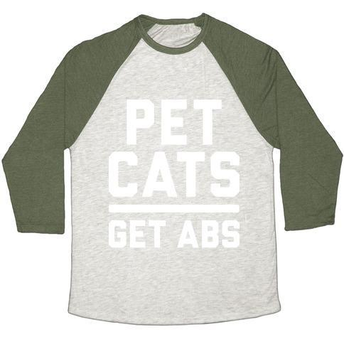 Glamorous Pups : PET CATS GET ABS (WHITE) UNISEX TRI-BLEND BASEBALL TEE