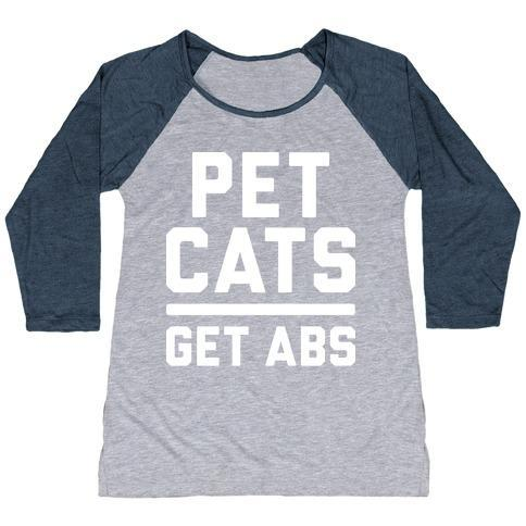 Glamorous Pups : PET CATS GET ABS (WHITE) WOMEN'S TRI-BLEND BASEBALL TEE