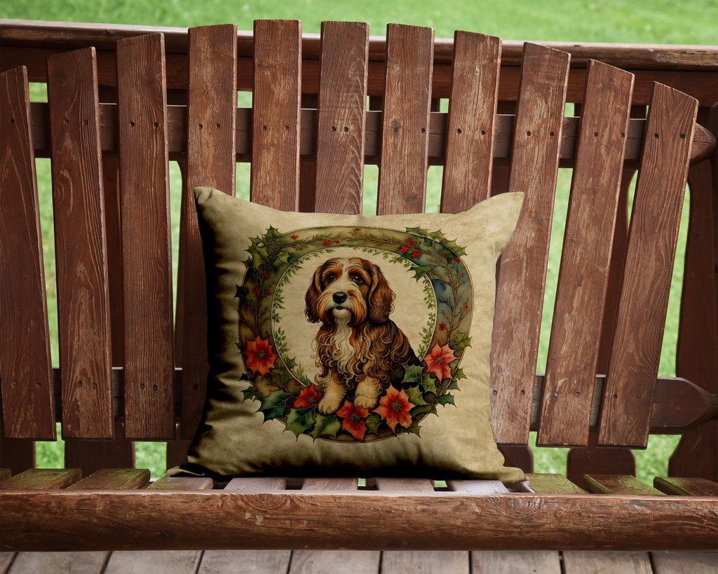 Glamorous Pups : Petit Basset Griffon Vendeen Christmas Flowers Throw Pillow