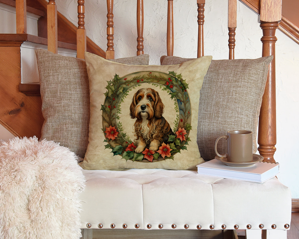 Glamorous Pups : Petit Basset Griffon Vendeen Christmas Flowers Throw Pillow