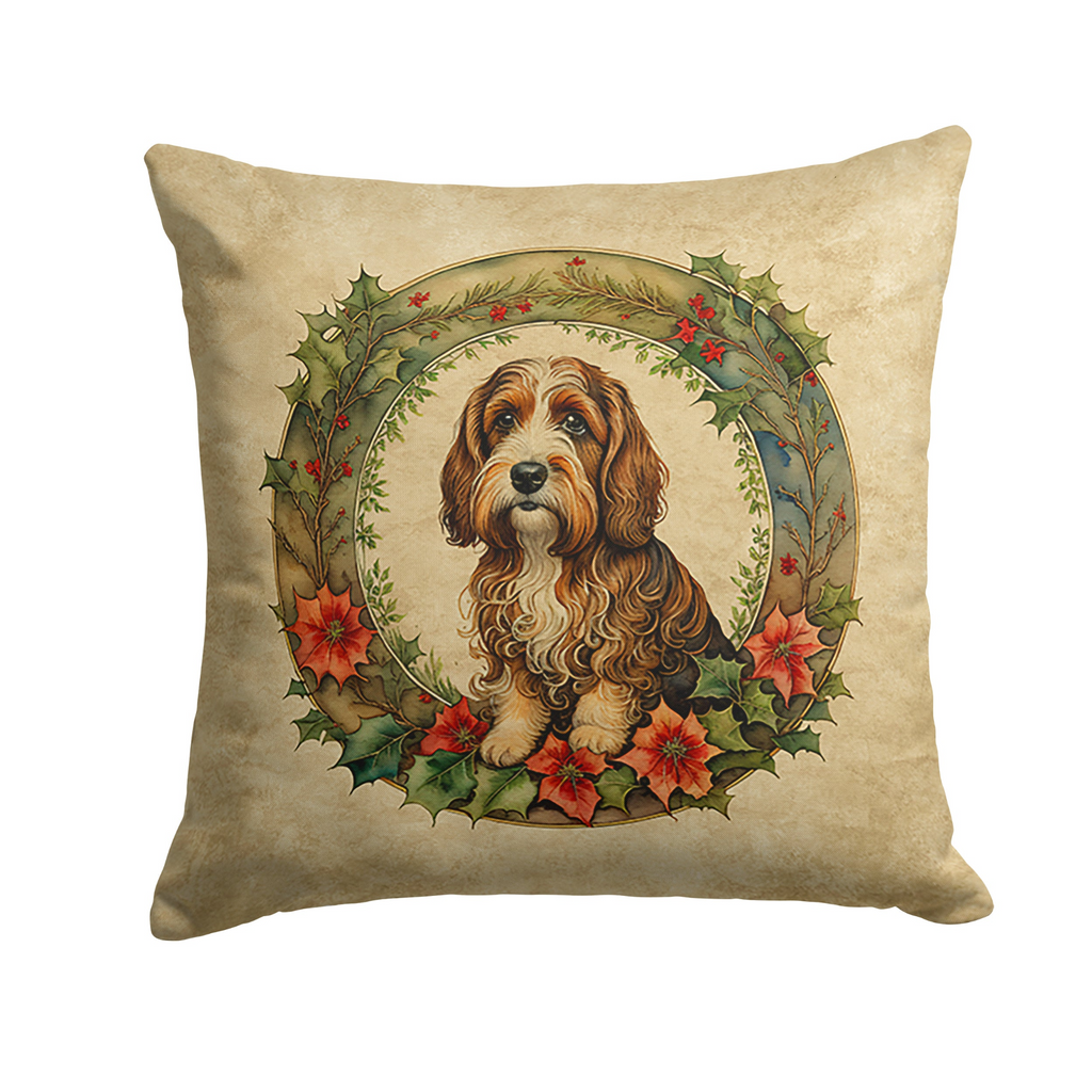 Glamorous Pups : Petit Basset Griffon Vendeen Christmas Flowers Throw Pillow