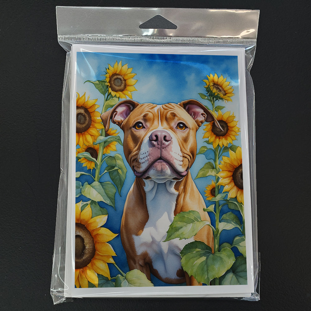 Glamorous Pups : Pit Bull Terrier in Sunflowers Greeting Cards Pack of 8
