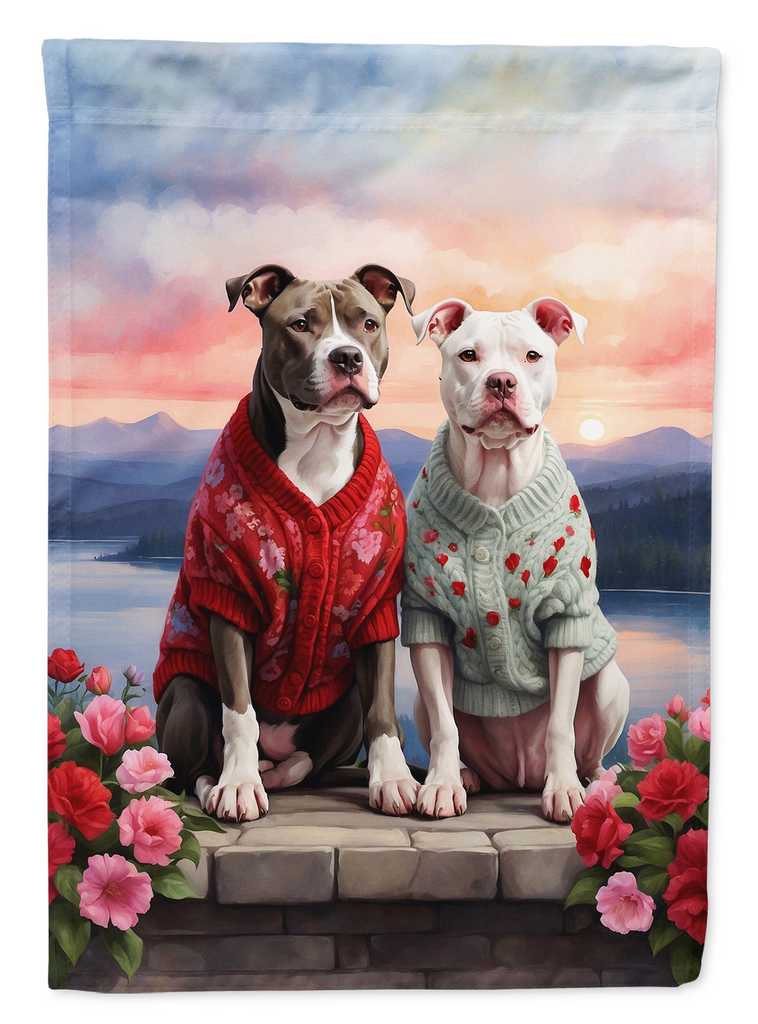 Glamorous Pups : Pit Bull Terrier Two Hearts House Flag