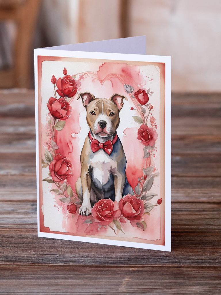Glamorous Pups : Pit Bull Terrier Valentine Roses Greeting Cards Pack of 8