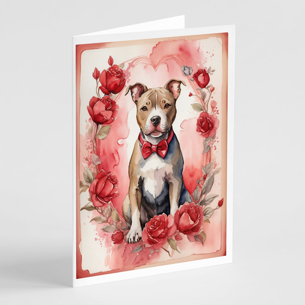 Glamorous Pups : Pit Bull Terrier Valentine Roses Greeting Cards Pack of 8