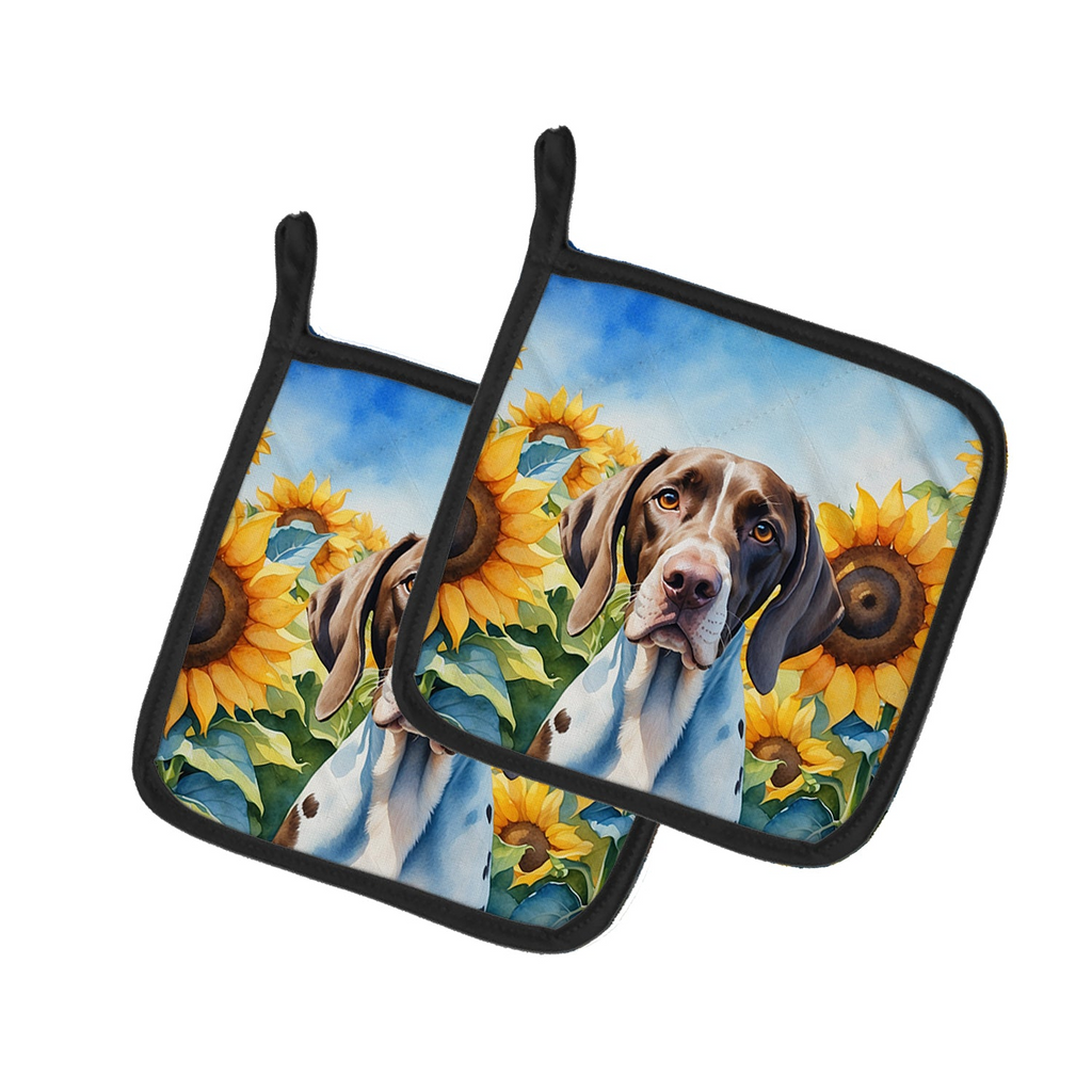 Glamorous Pups : Pointer in Sunflowers Pair of Pot Holders