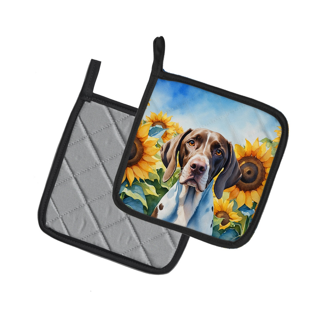 Glamorous Pups : Pointer in Sunflowers Pair of Pot Holders