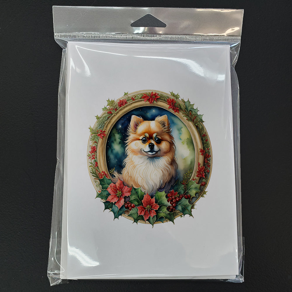 Glamorous Pups : Pomeranian Christmas Flowers Greeting Cards Pack of 8