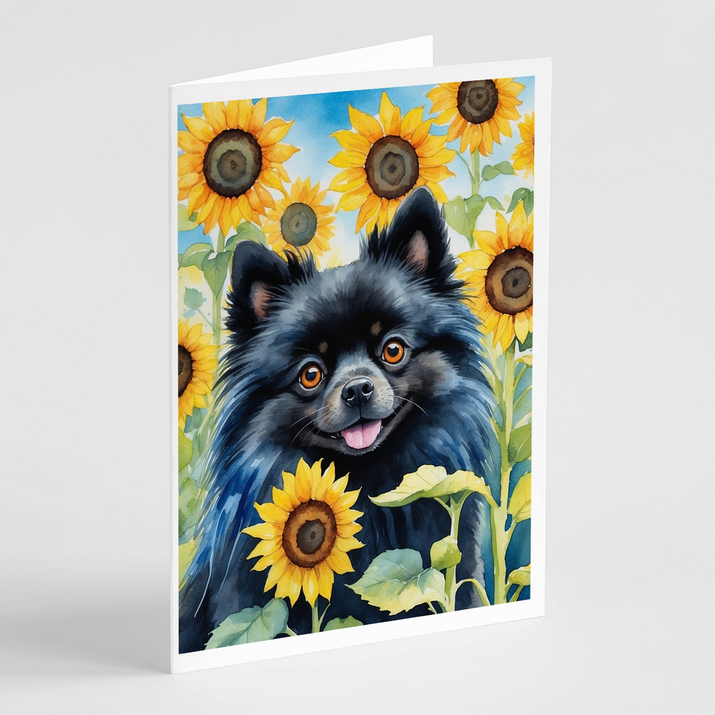 Glamorous Pups : Pomeranian in Sunflowers Greeting Cards Pack of 8