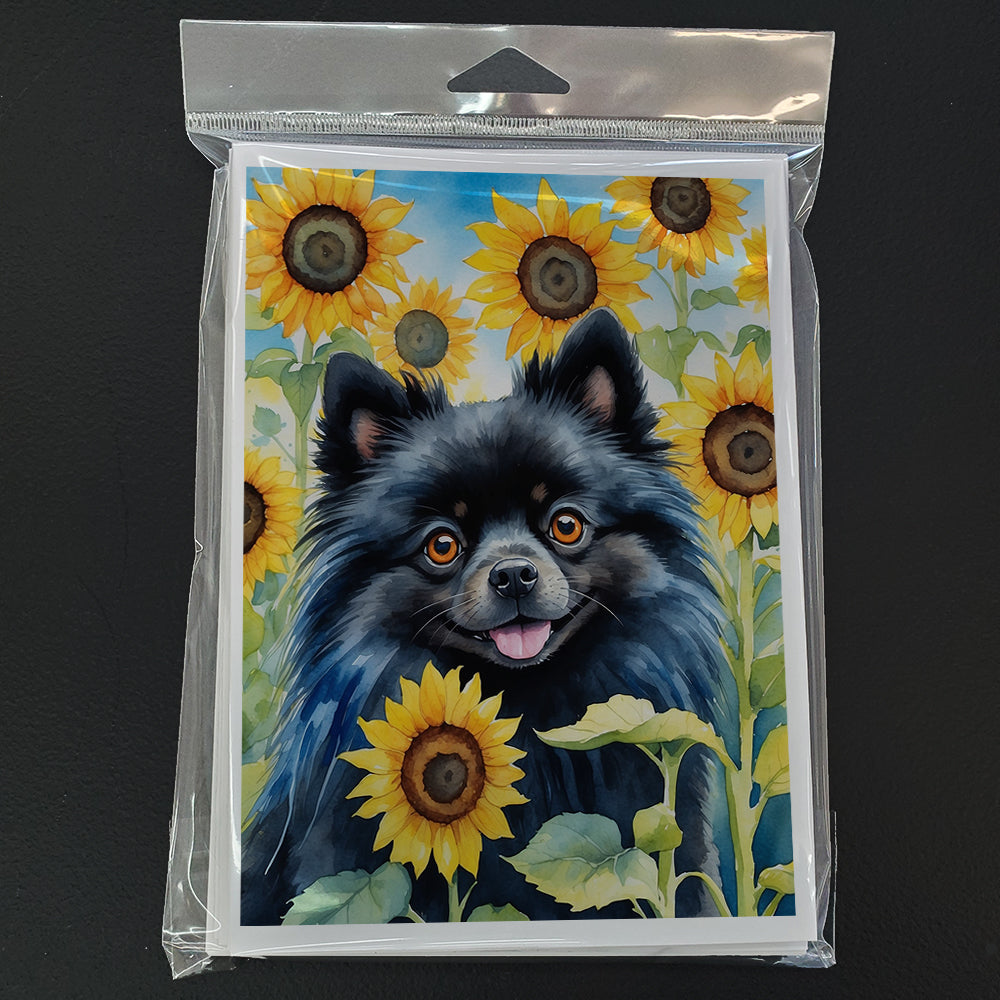 Glamorous Pups : Pomeranian in Sunflowers Greeting Cards Pack of 8
