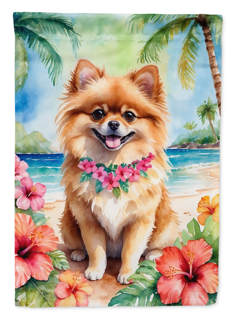 Glamorous Pups : Pomeranian Luau Garden Flag