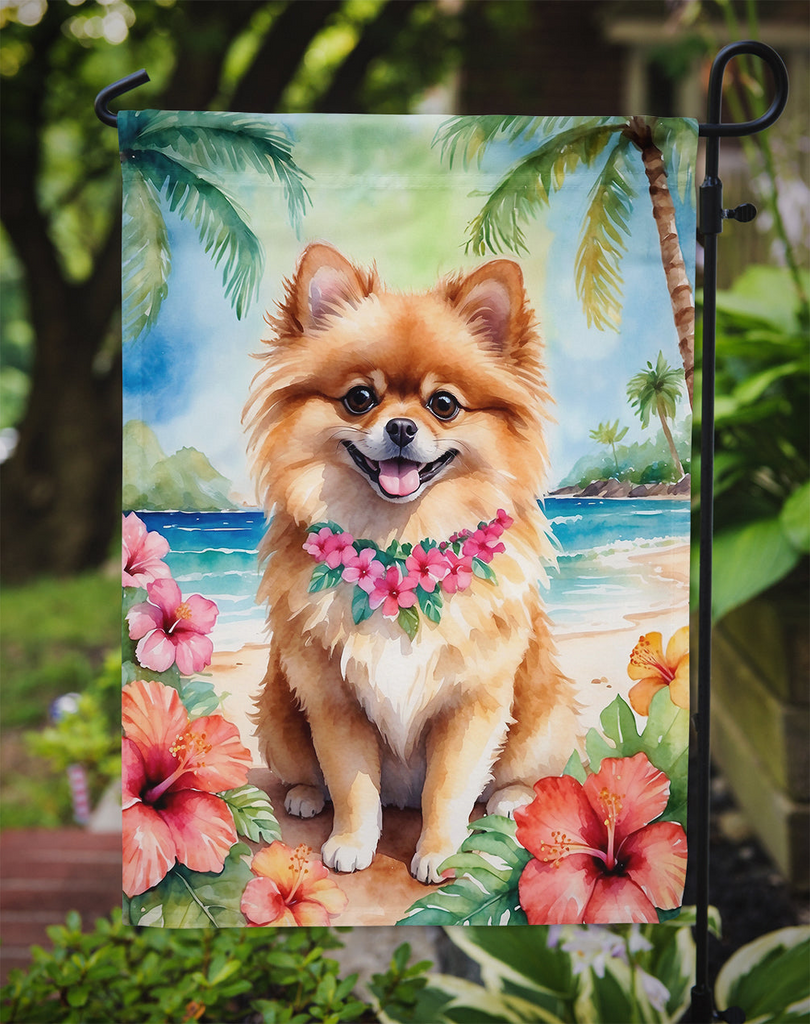 Glamorous Pups : Pomeranian Luau Garden Flag