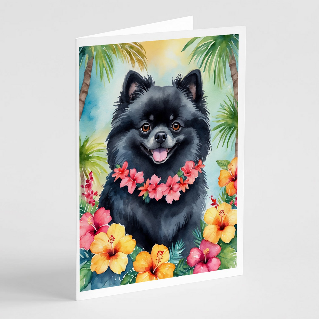 Glamorous Pups : Pomeranian Luau Greeting Cards Pack of 8