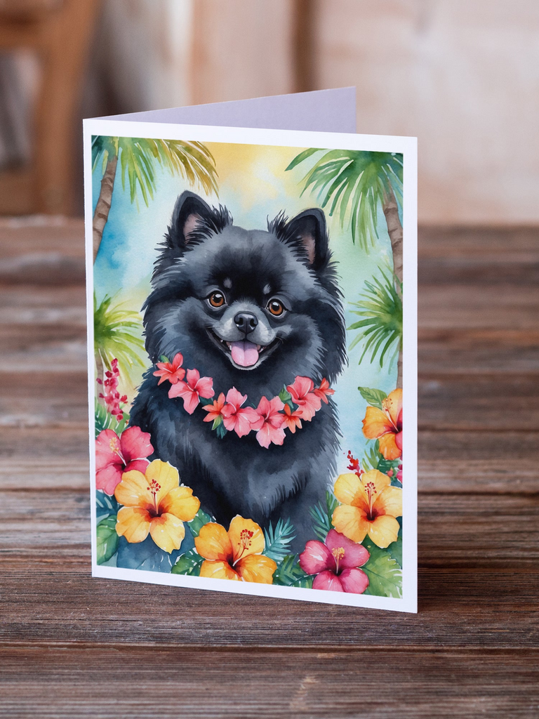 Glamorous Pups : Pomeranian Luau Greeting Cards Pack of 8