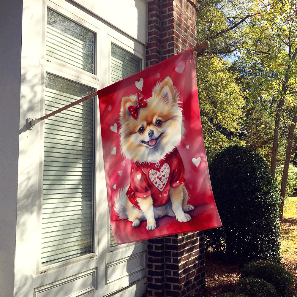 Glamorous Pups : Pomeranian My Valentine House Flag