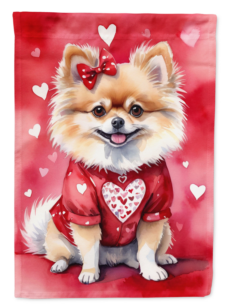 Glamorous Pups : Pomeranian My Valentine House Flag