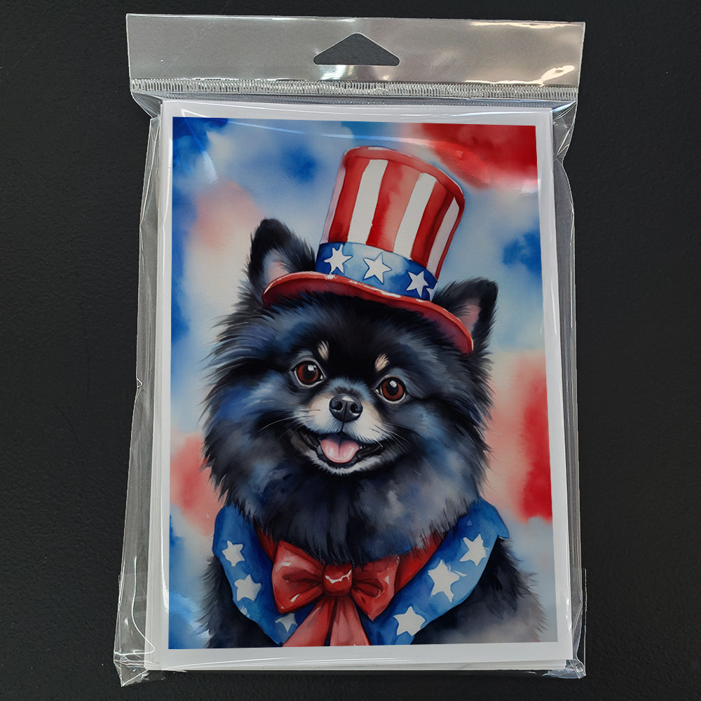 Glamorous Pups : Pomeranian Patriotic American Greeting Cards Pack of 8