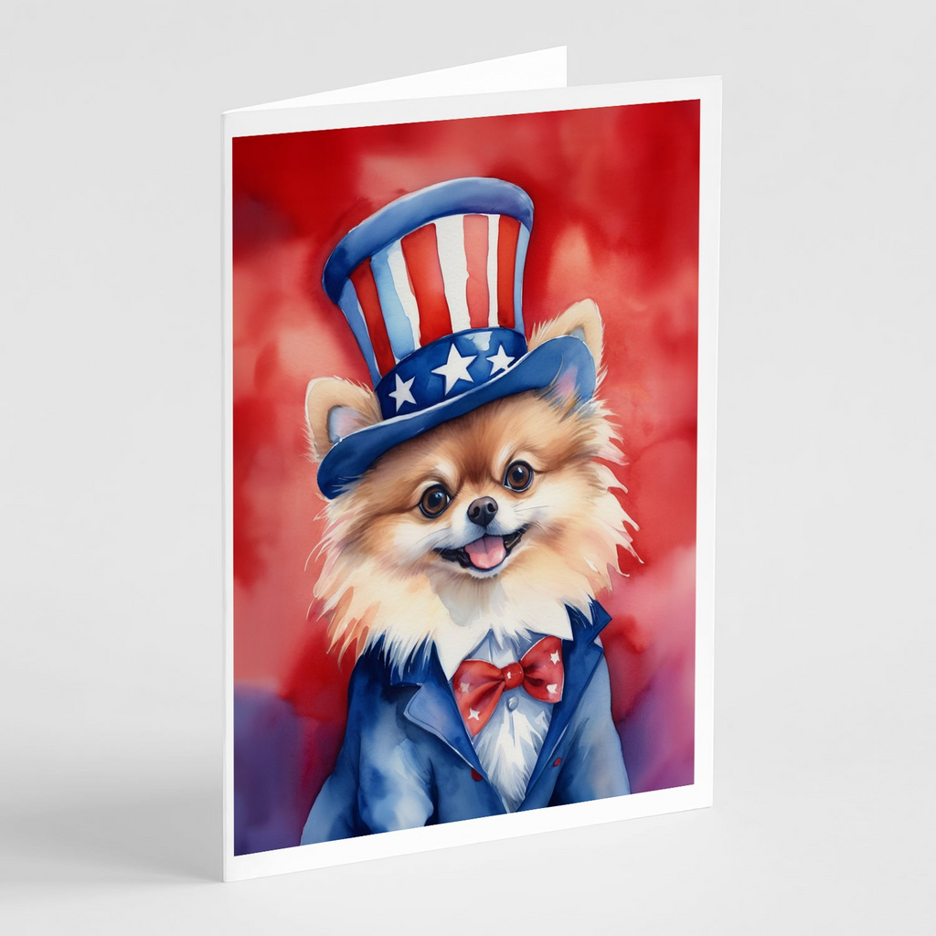 Glamorous Pups : Pomeranian Patriotic American Greeting Cards Pack of 8