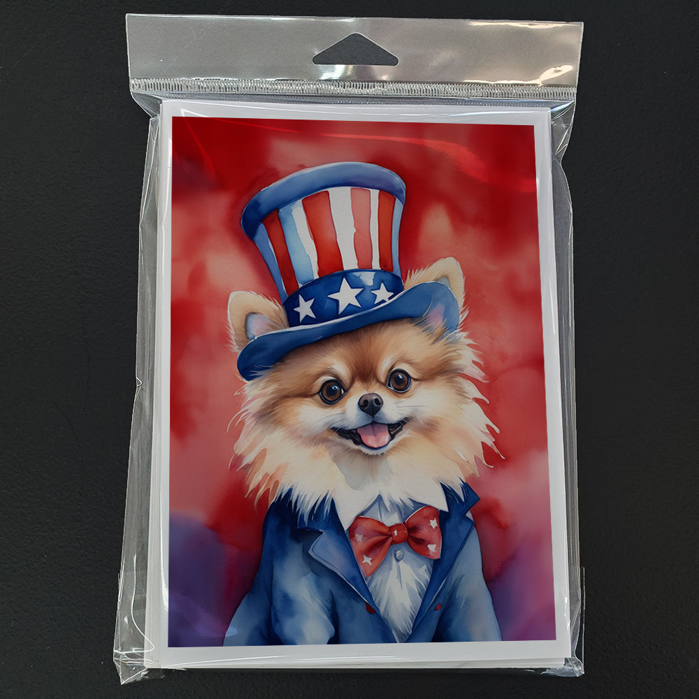 Glamorous Pups : Pomeranian Patriotic American Greeting Cards Pack of 8