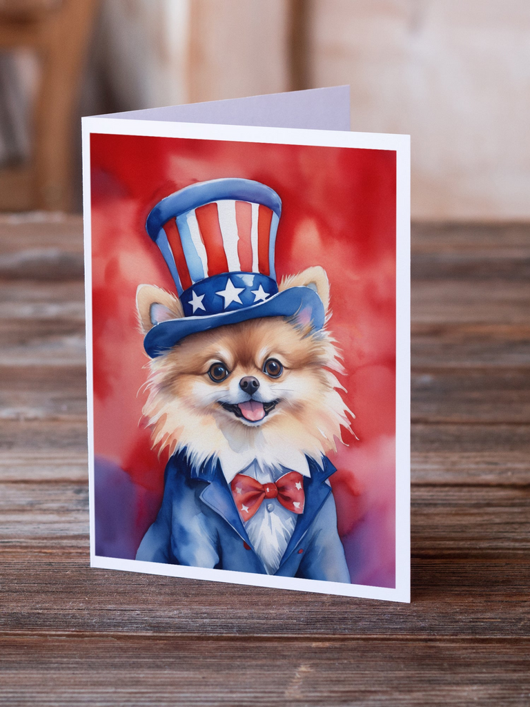 Glamorous Pups : Pomeranian Patriotic American Greeting Cards Pack of 8