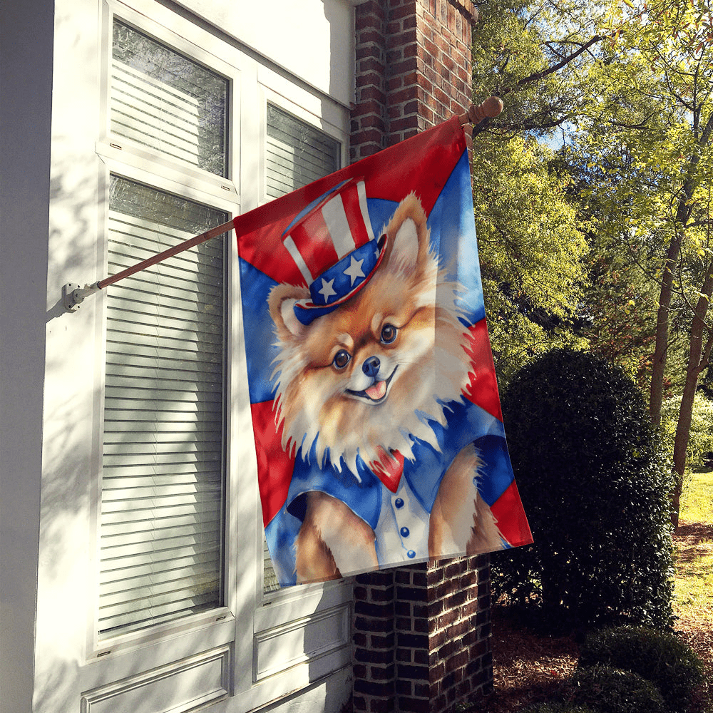 Glamorous Pups : Pomeranian Patriotic American House Flag