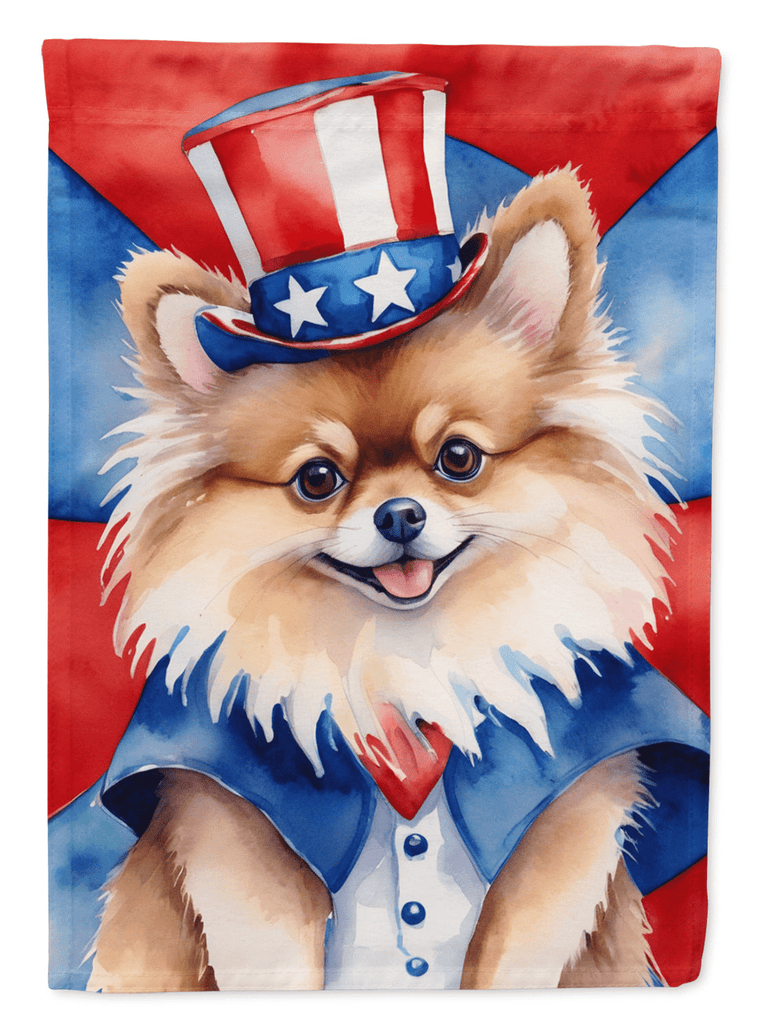 Glamorous Pups : Pomeranian Patriotic American House Flag
