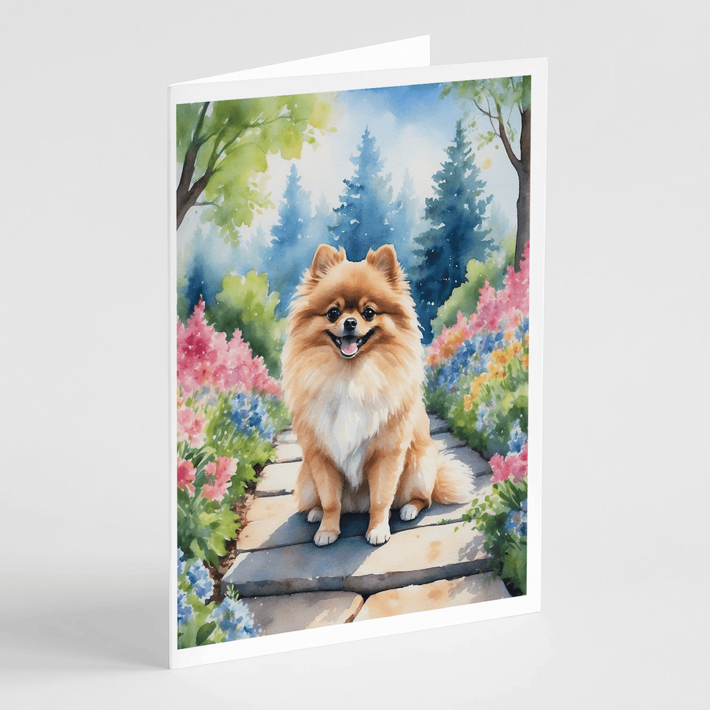 Glamorous Pups : Pomeranian Spring Path Greeting Cards Pack of 8