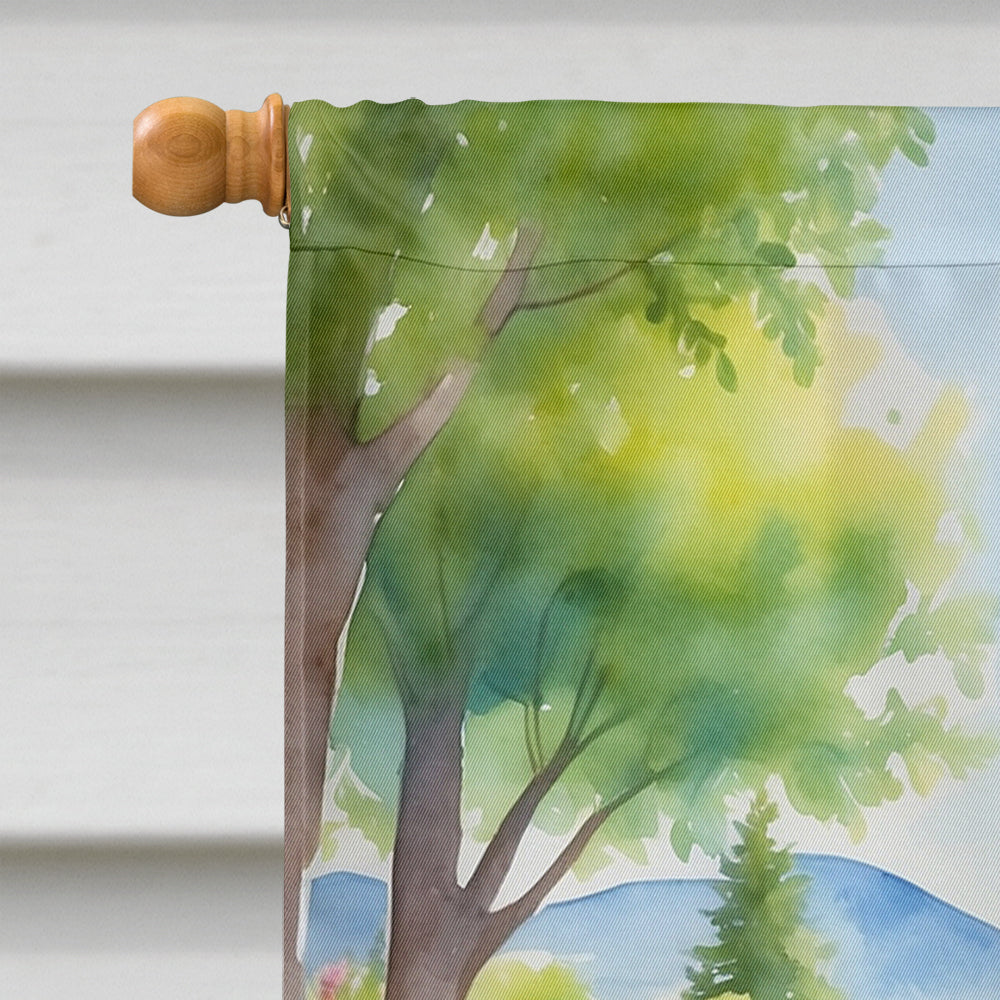 Glamorous Pups : Pomeranian Spring Path House Flag