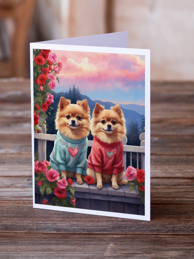 Glamorous Pups : Pomeranian Two Hearts Greeting Cards Pack of 8