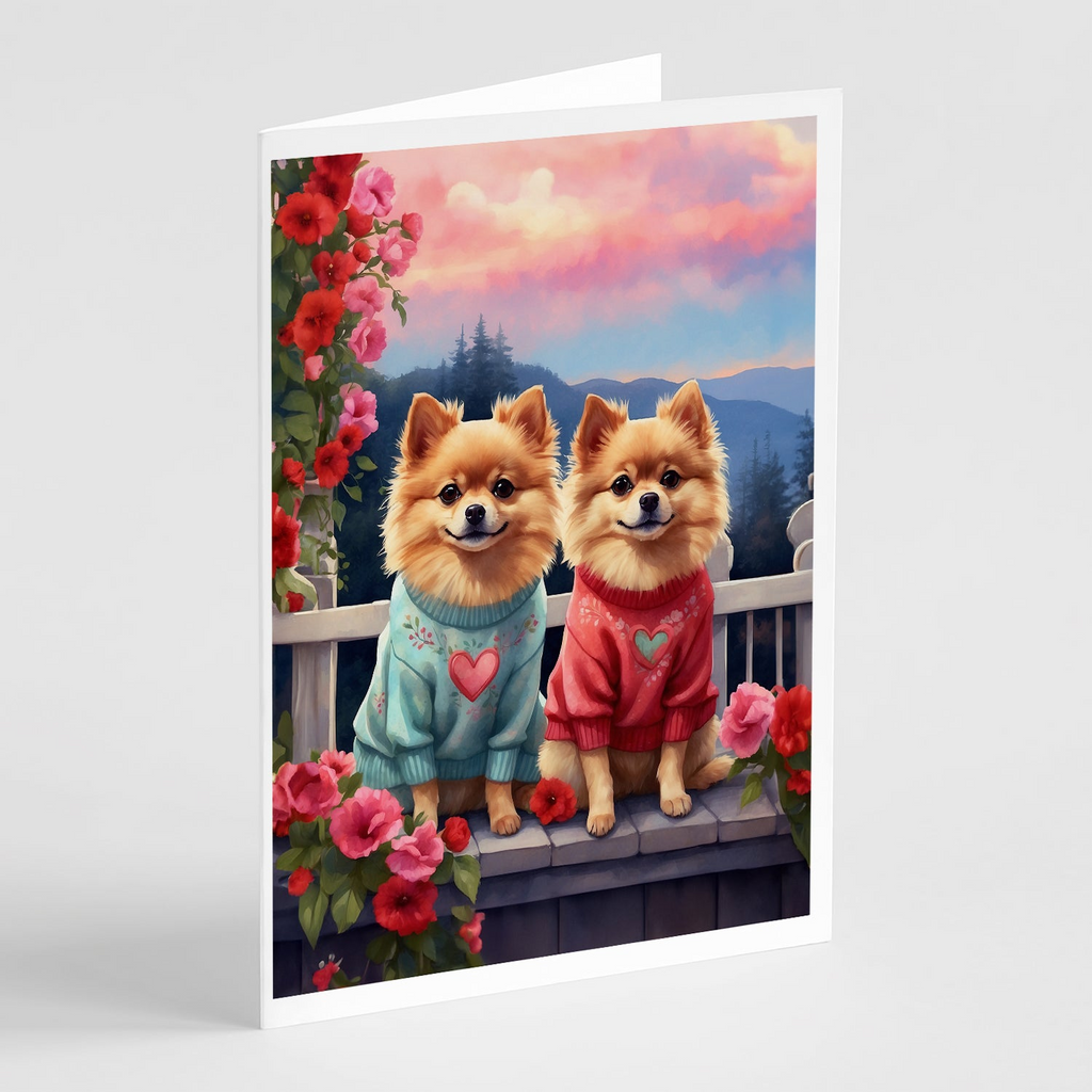 Glamorous Pups : Pomeranian Two Hearts Greeting Cards Pack of 8