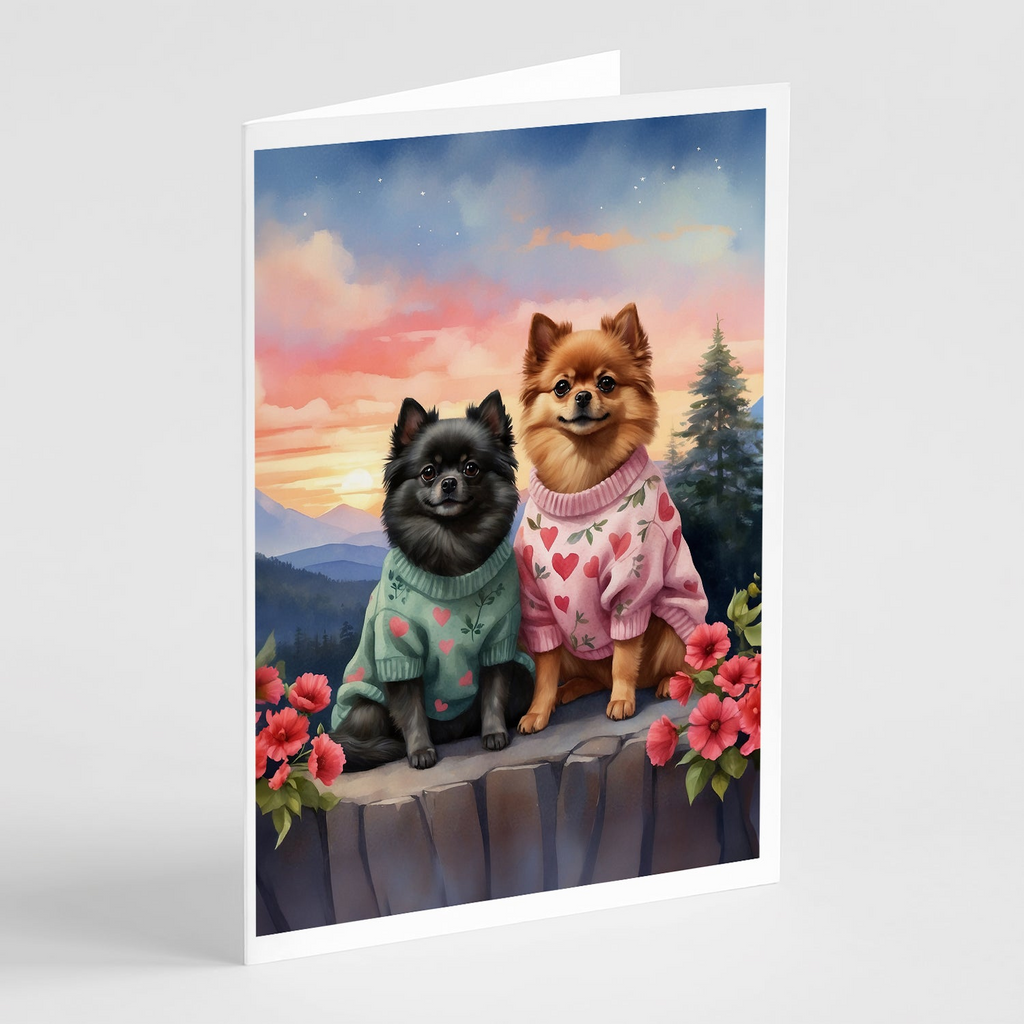 Glamorous Pups : Pomeranian Two Hearts Greeting Cards Pack of 8