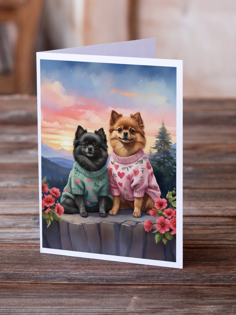 Glamorous Pups : Pomeranian Two Hearts Greeting Cards Pack of 8