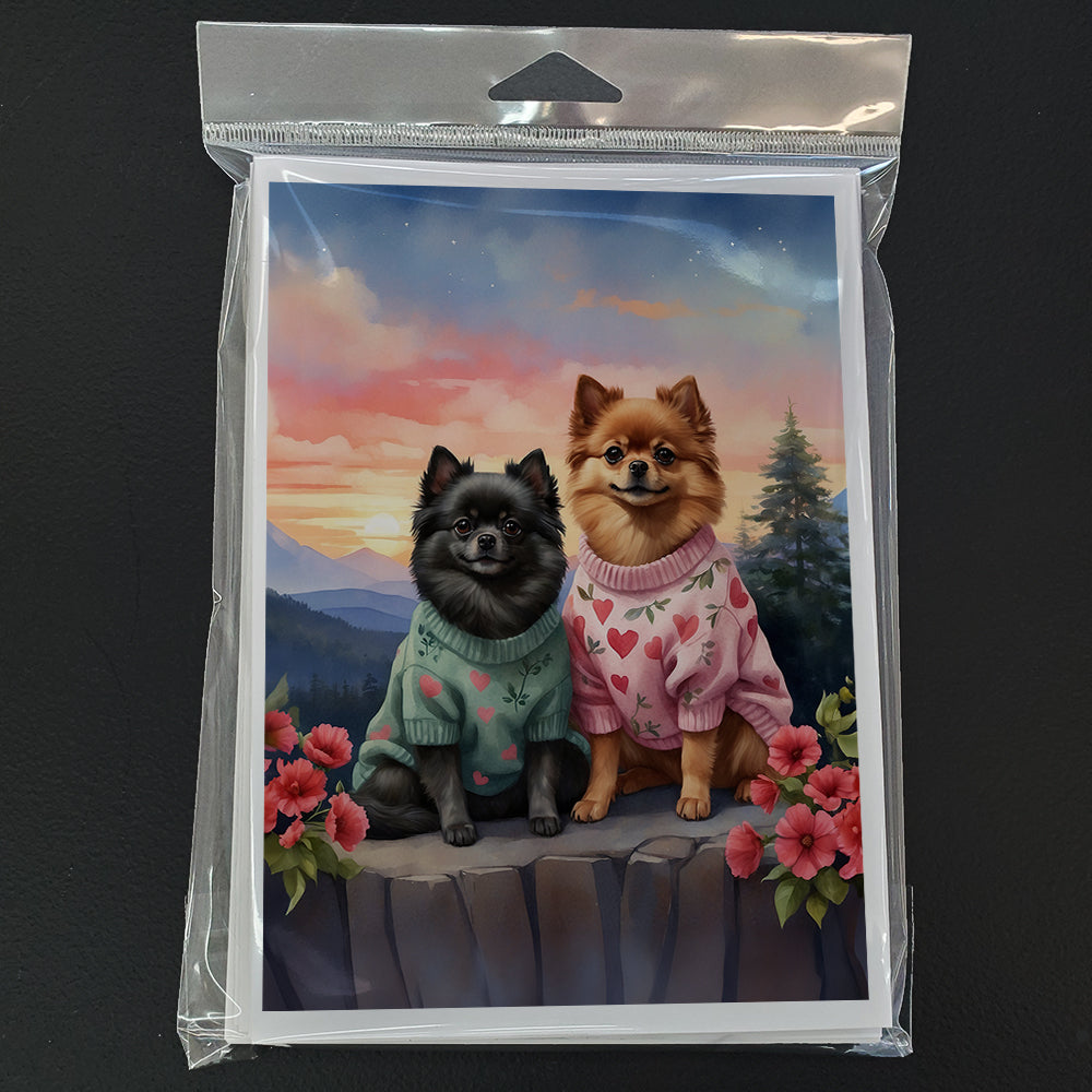 Glamorous Pups : Pomeranian Two Hearts Greeting Cards Pack of 8