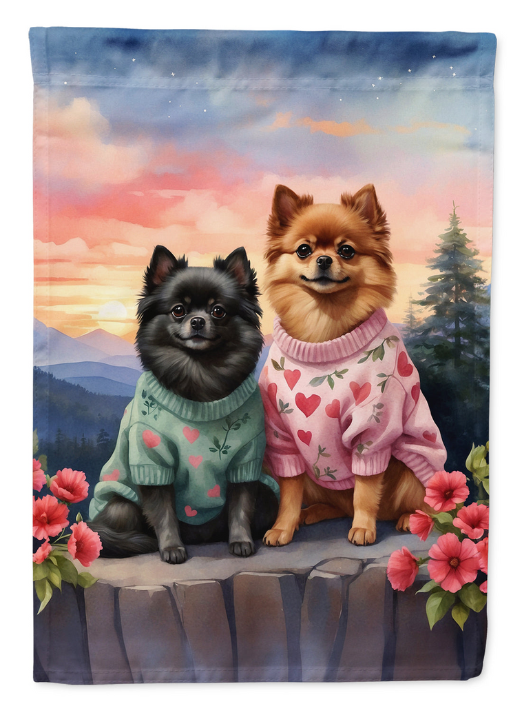 Glamorous Pups : Pomeranian Two Hearts House Flag