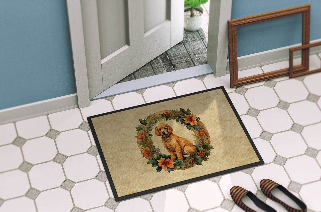 Glamorous Pups : Poodle Christmas Flowers Doormat