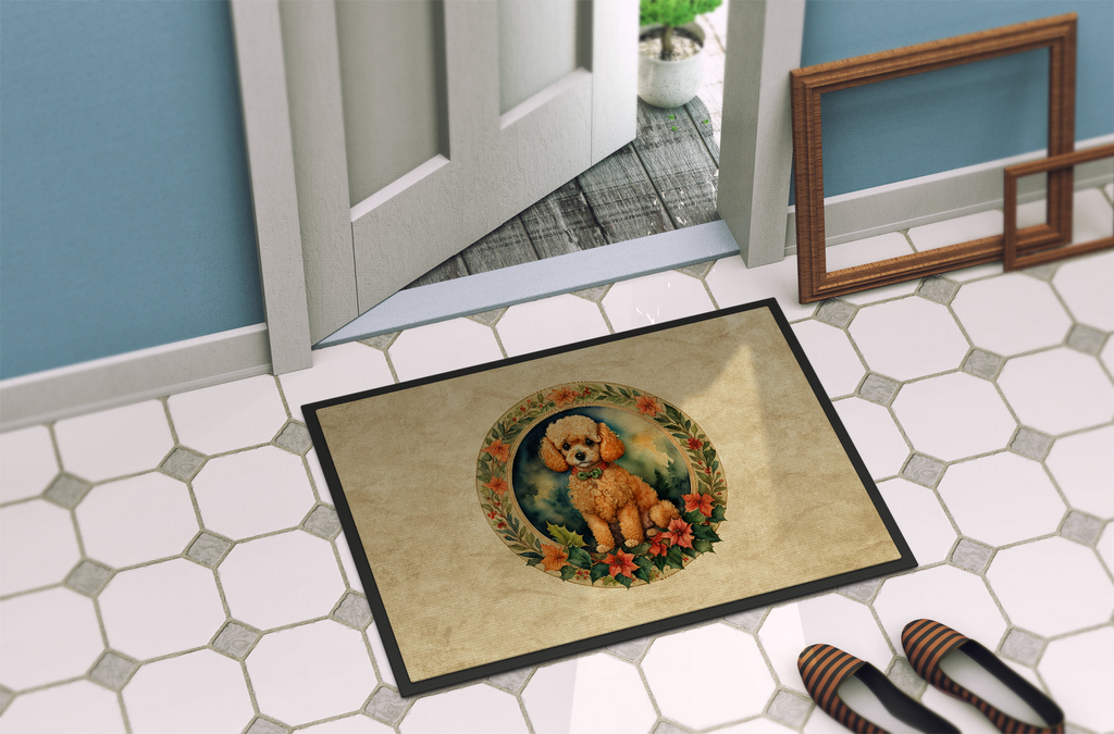 Glamorous Pups : Poodle Christmas Flowers Doormat