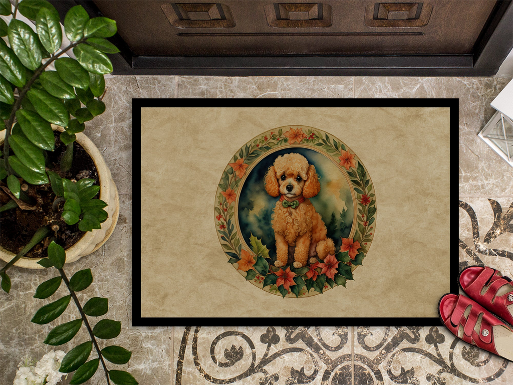 Glamorous Pups : Poodle Christmas Flowers Doormat