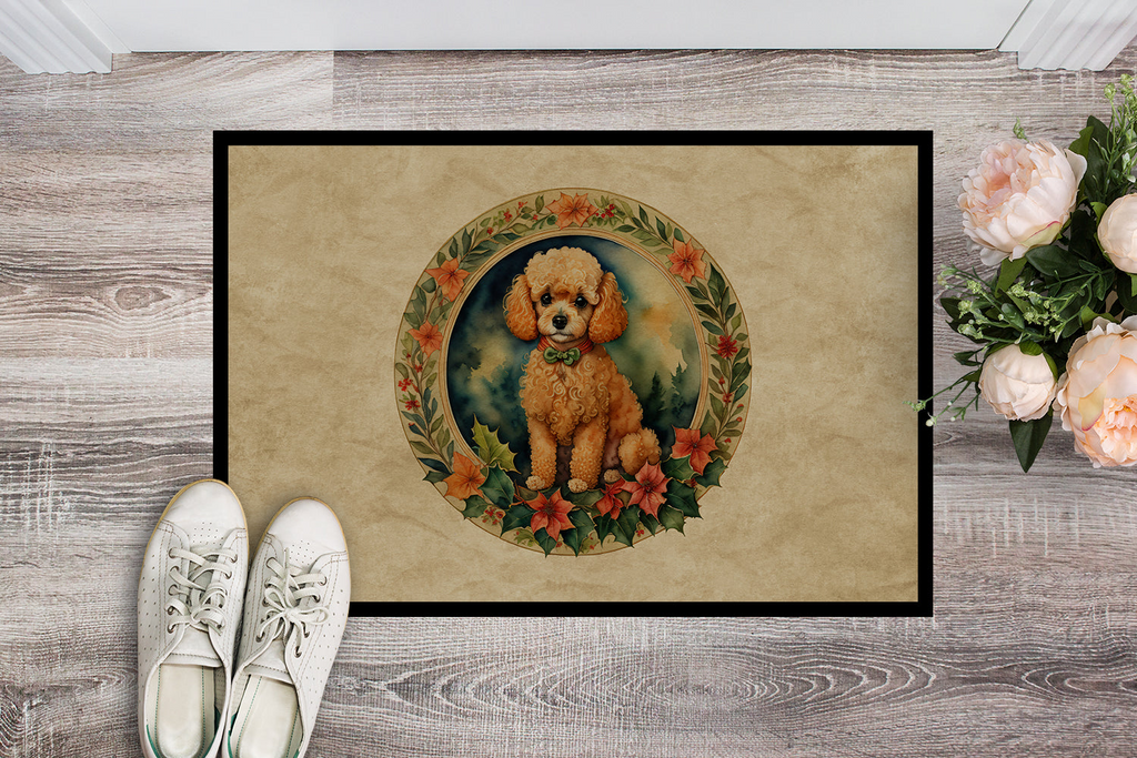 Glamorous Pups : Poodle Christmas Flowers Doormat