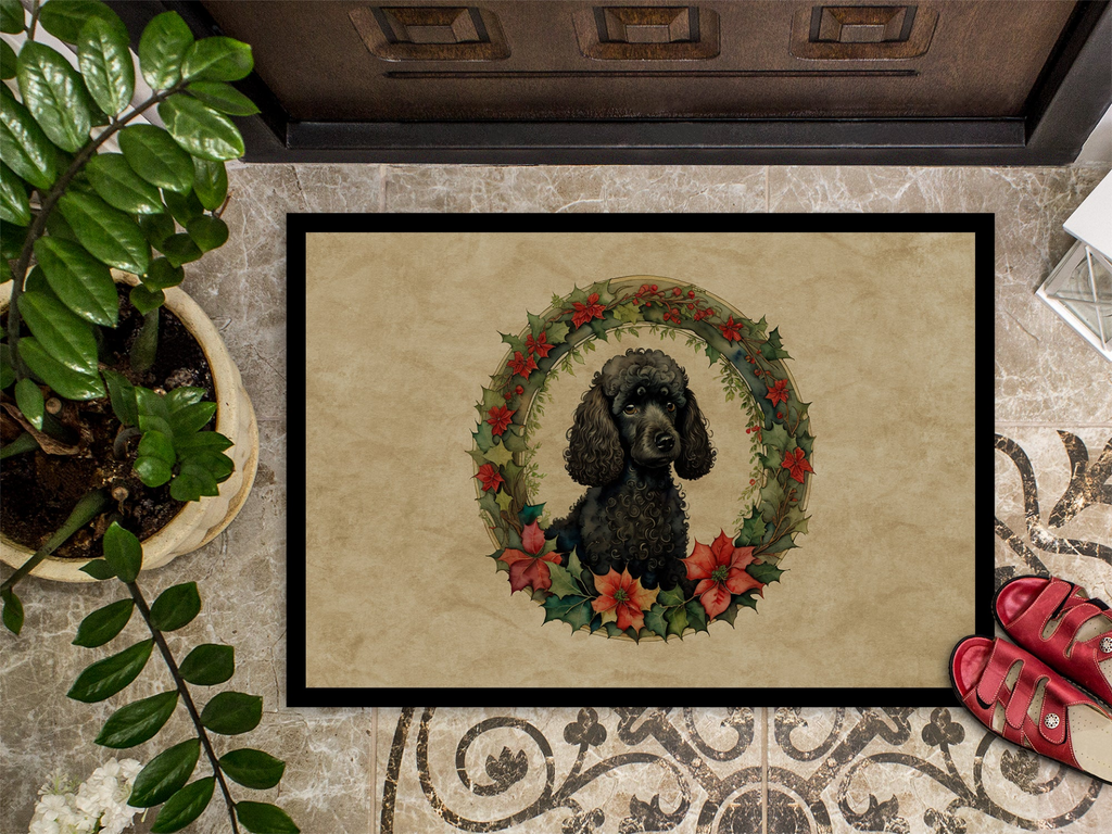 Glamorous Pups : Poodle Christmas Flowers Doormat