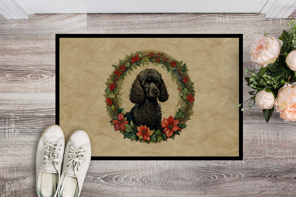 Glamorous Pups : Poodle Christmas Flowers Doormat