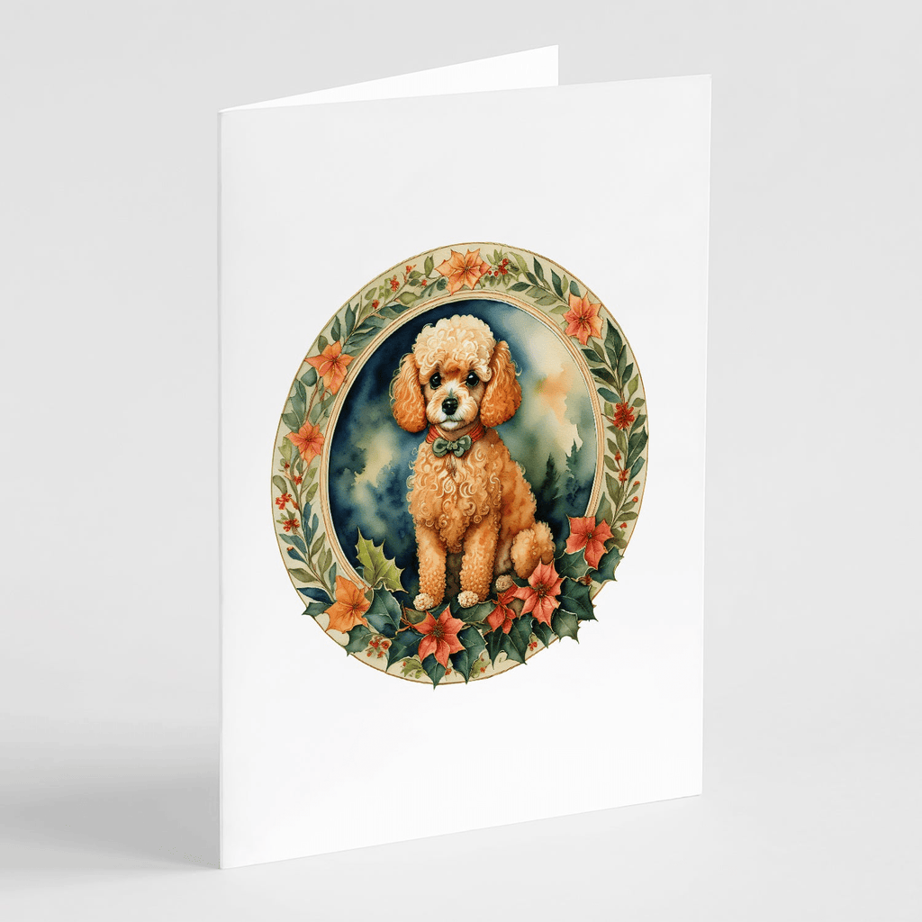 Glamorous Pups : Poodle Christmas Flowers Greeting Cards Pack of 8