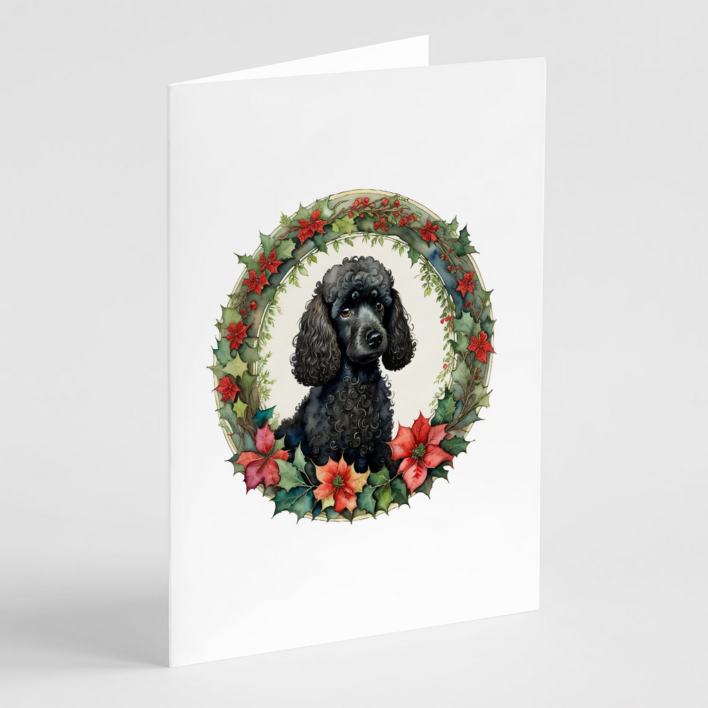 Glamorous Pups : Poodle Christmas Flowers Greeting Cards Pack of 8