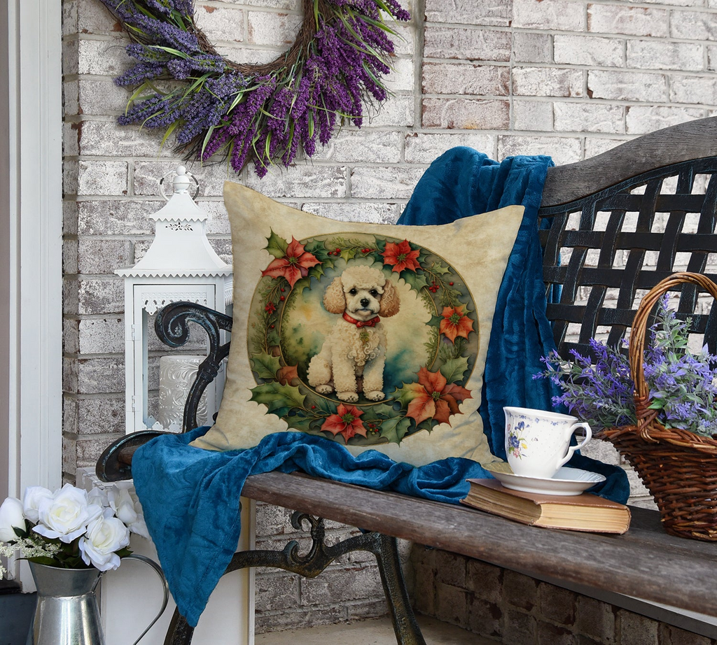 Glamorous Pups : Poodle Christmas Flowers Throw Pillow