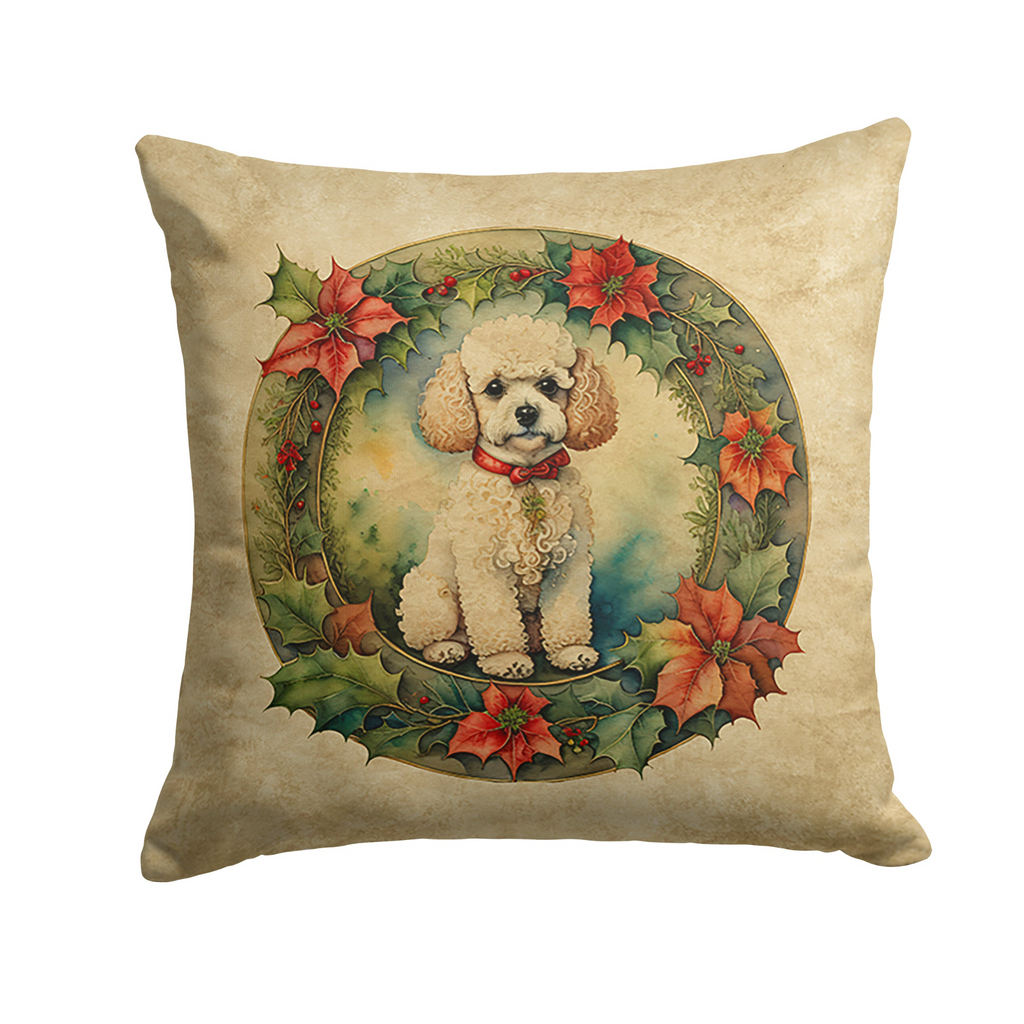 Glamorous Pups : Poodle Christmas Flowers Throw Pillow