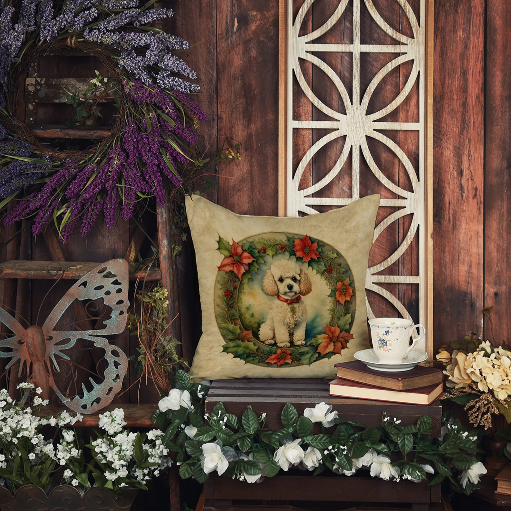 Glamorous Pups : Poodle Christmas Flowers Throw Pillow