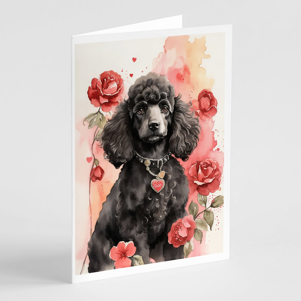 Glamorous Pups : Poodle Valentine Roses Greeting Cards Pack of 8