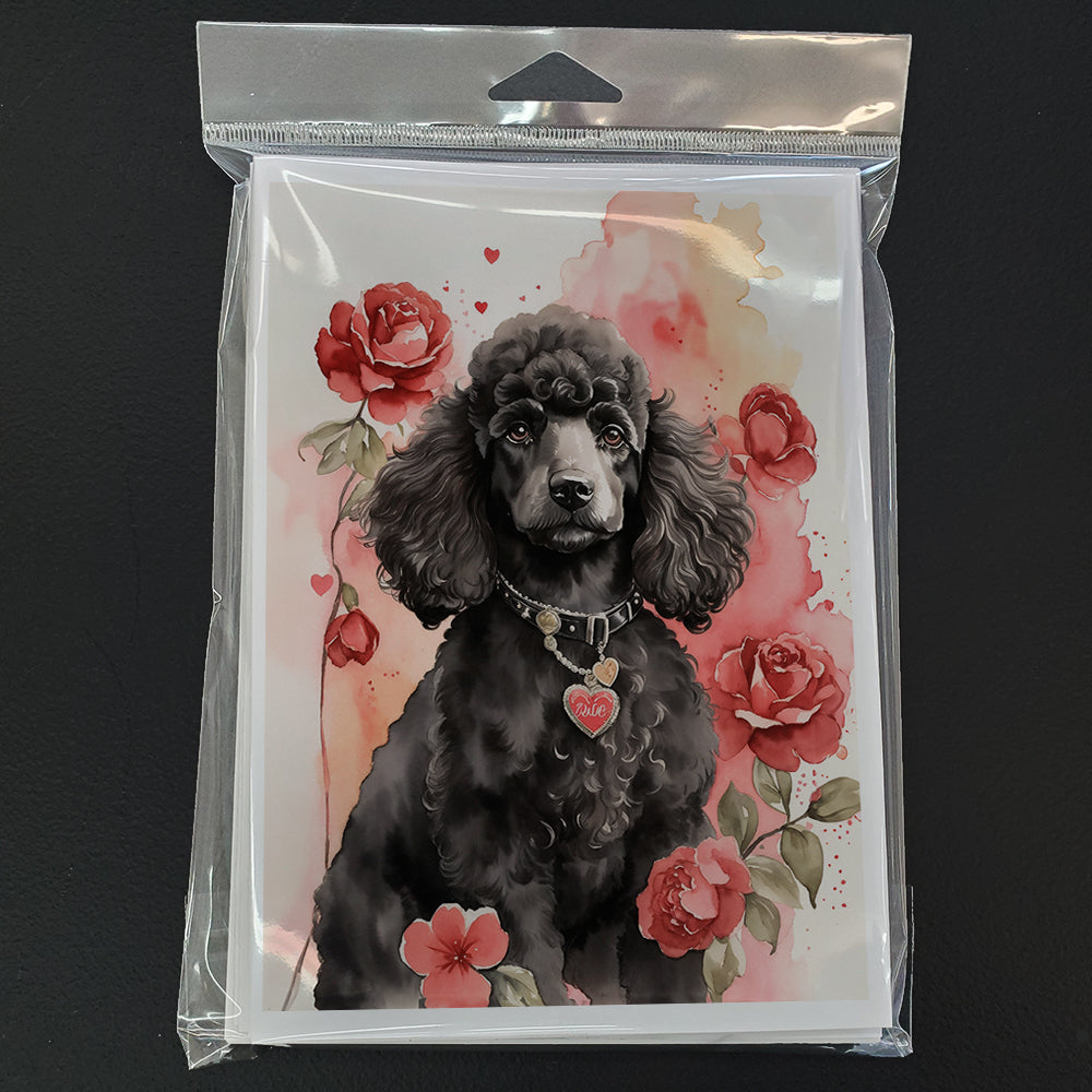 Glamorous Pups : Poodle Valentine Roses Greeting Cards Pack of 8