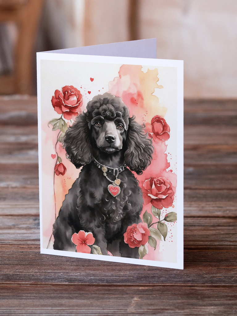 Glamorous Pups : Poodle Valentine Roses Greeting Cards Pack of 8