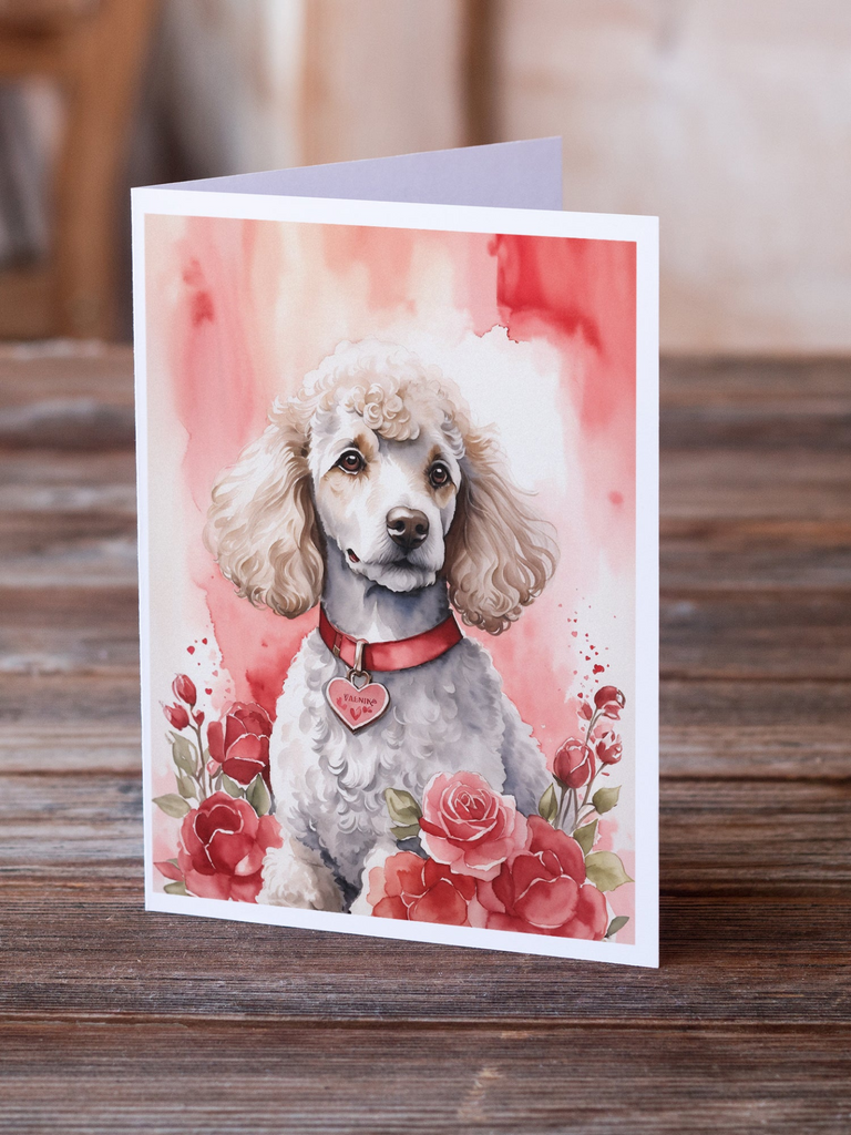 Glamorous Pups : Poodle Valentine Roses Greeting Cards Pack of 8