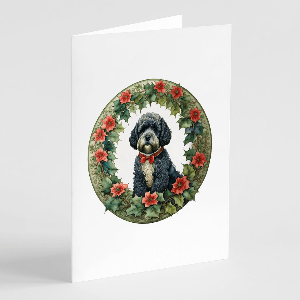 Glamorous Pups : Portuguese Water Dog Christmas Flowers Greeting Cards Pack of 8